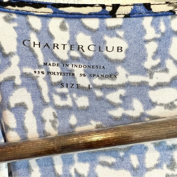 Charter Club Surplice Sleeveless Blue White Black Faux Wrap Dress Size Large - Picture 3 of 8